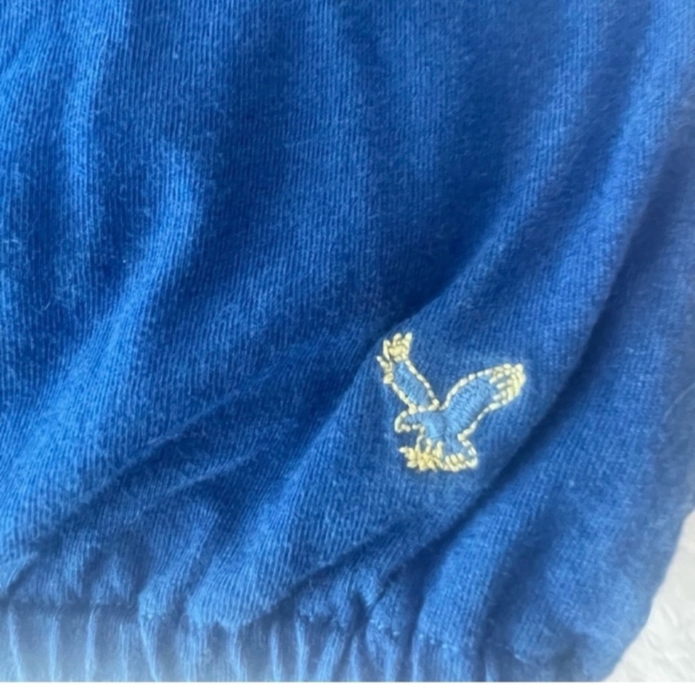 Y2K American Eagle Blue Henley Top Embroidered Eagle Button Front M - Picture 4 of 7